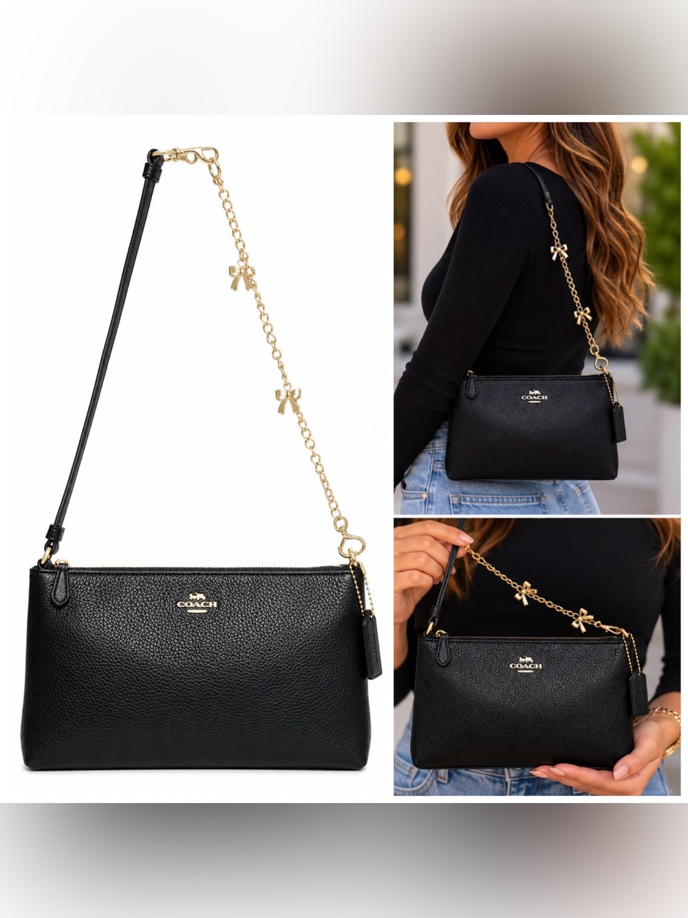 Coach. 4 Piece: Large Wristlet 25 with Free Eyeglasses, Bow Charm & Chain Strap. - Picture 8 of 16